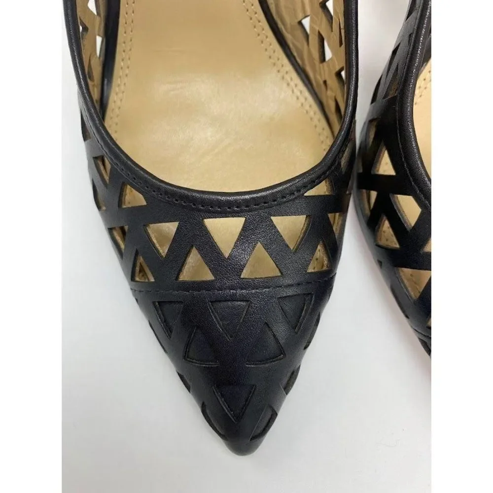 Diane von Furstenberg DVF Addison Black Leather Slingback‎ Heels Shoes Sz 7